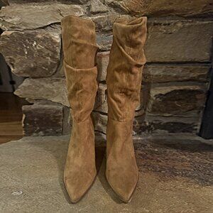 Jessica Simpson Pull On Helveta Slouch Wedge Boots Tan Suede Pointed Toe Size 7